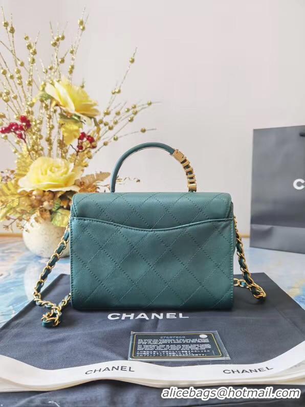 Unique Style Chanel small tote bag Sheepskin & Gold-Tone Metal AS2059 green