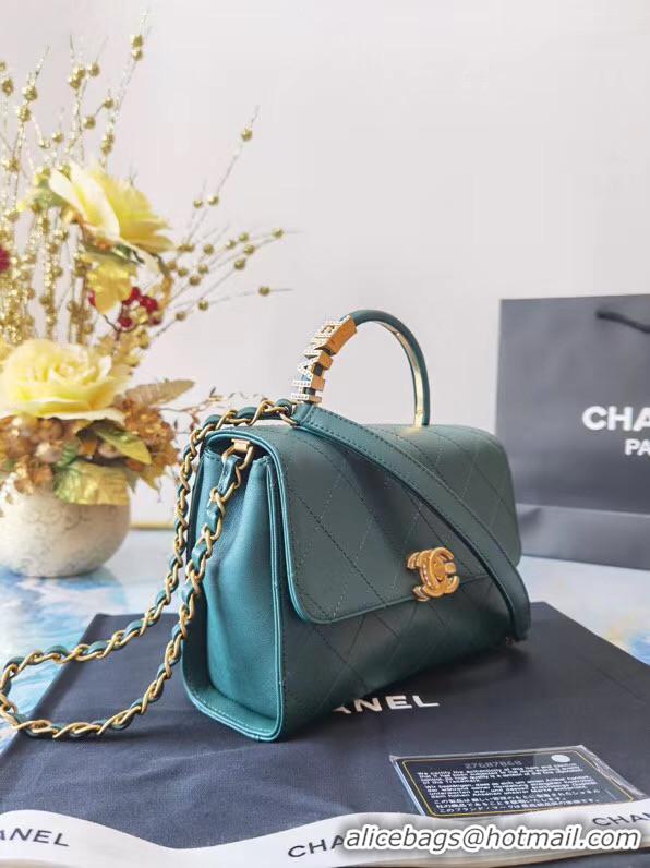 Unique Style Chanel small tote bag Sheepskin & Gold-Tone Metal AS2059 green