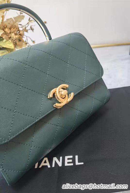 Unique Style Chanel small tote bag Sheepskin & Gold-Tone Metal AS2059 green