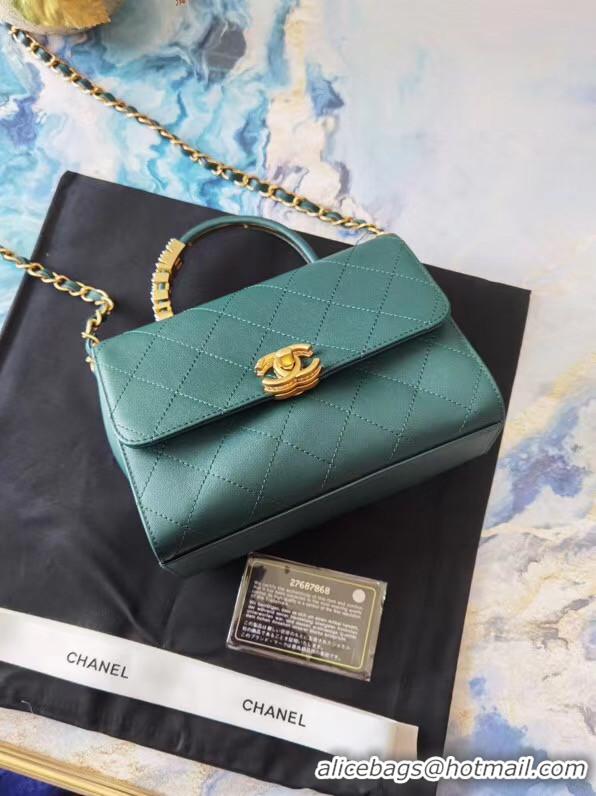 Unique Style Chanel small tote bag Sheepskin & Gold-Tone Metal AS2059 green