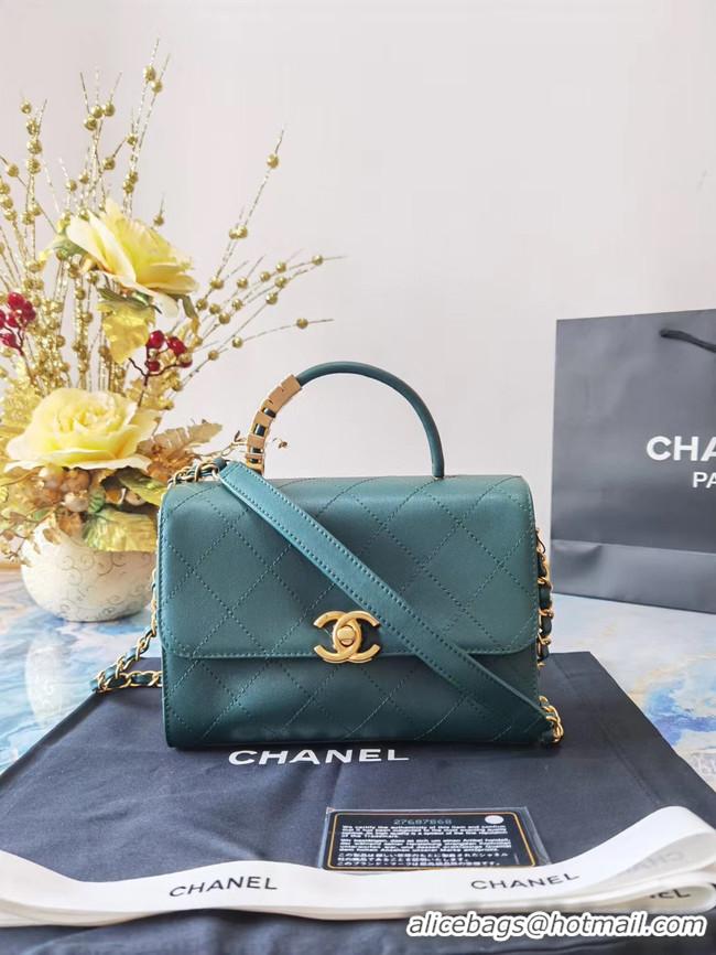 Unique Style Chanel small tote bag Sheepskin & Gold-Tone Metal AS2059 green