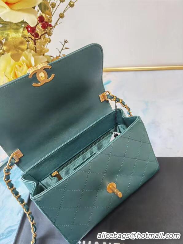 Unique Style Chanel small tote bag Sheepskin & Gold-Tone Metal AS2059 green