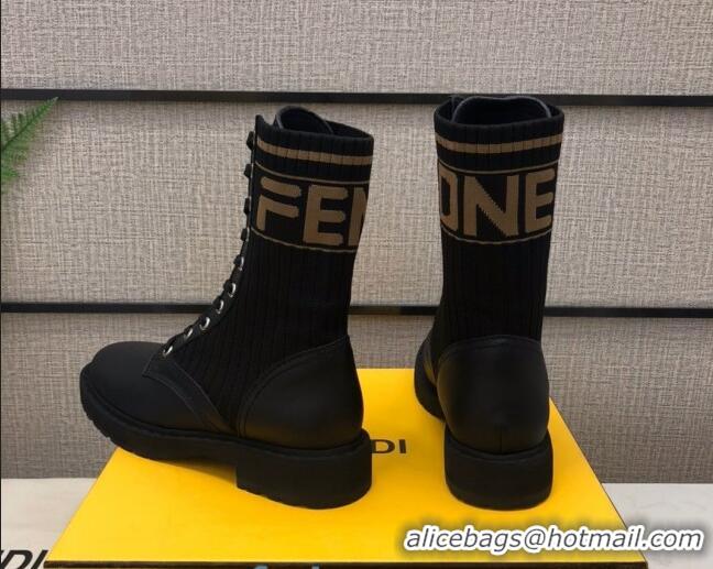 Grade Quality Fendi FF Knit Sock Ankle Boots Brown/Black 82810