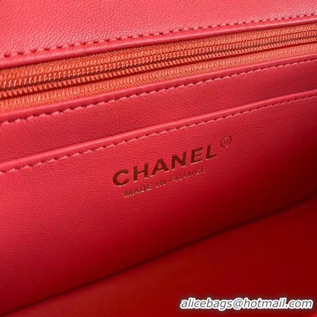 Luxury Cheap Chanel flap bag Lambskin & Gold-Tone Metal AS2326 red