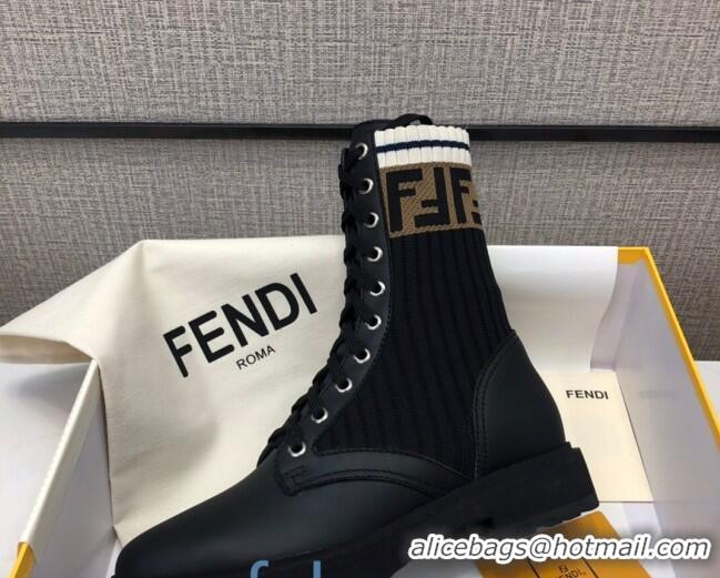 Stylish Fendi FF Knit Sock Ankle Boots Brown/Black 82811