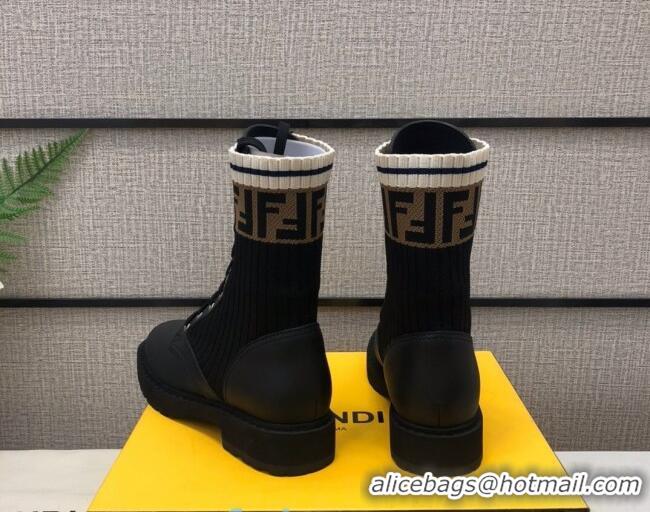 Stylish Fendi FF Knit Sock Ankle Boots Brown/Black 82811