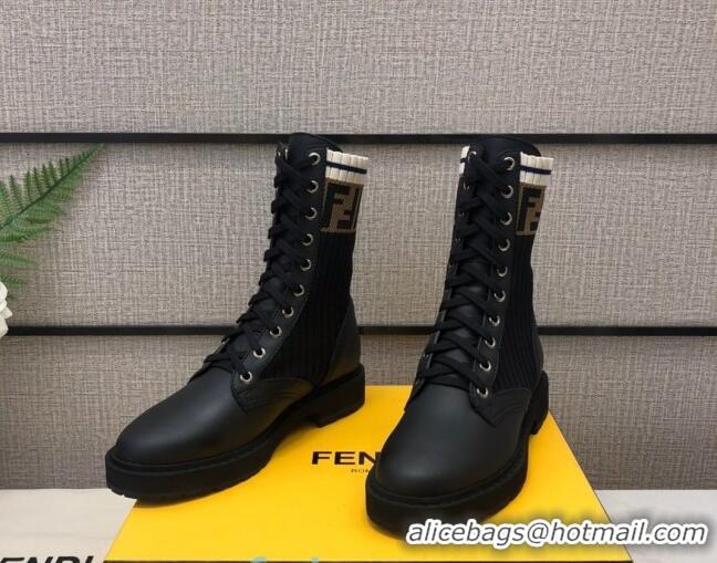 Stylish Fendi FF Knit Sock Ankle Boots Brown/Black 82811