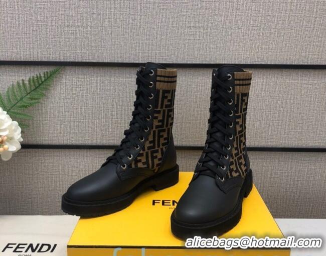 Comfortable Fendi FF Knit Sock Ankle Boots Brown/Black 82812