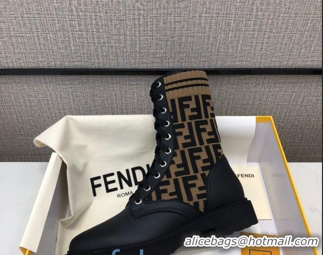 Comfortable Fendi FF Knit Sock Ankle Boots Brown/Black 82812