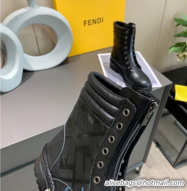 Best Grade Fendi FF Embossed Calfskin Zip Ankle Boots Black 82815