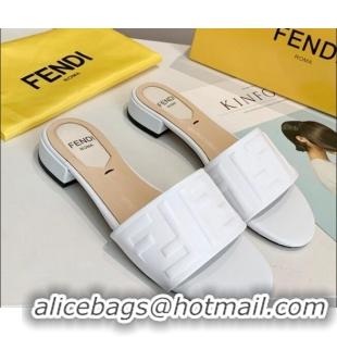 Top Sale Fendi FF Leather Slide Sandals White 92101