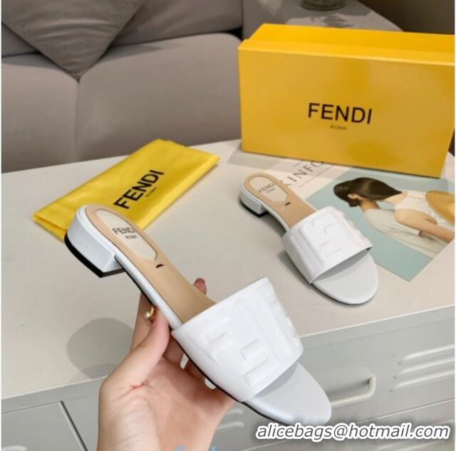 Top Sale Fendi FF Leather Slide Sandals White 92101