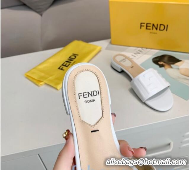 Top Sale Fendi FF Leather Slide Sandals White 92101