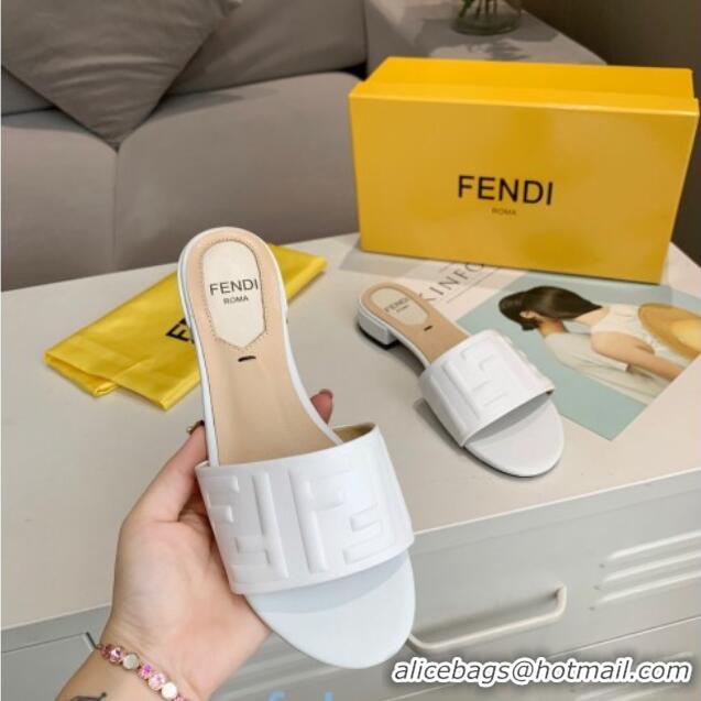 Top Sale Fendi FF Leather Slide Sandals White 92101