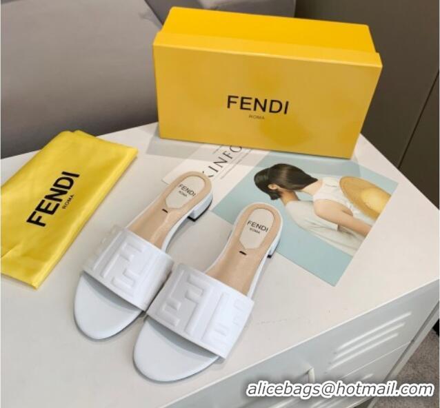 Top Sale Fendi FF Leather Slide Sandals White 92101