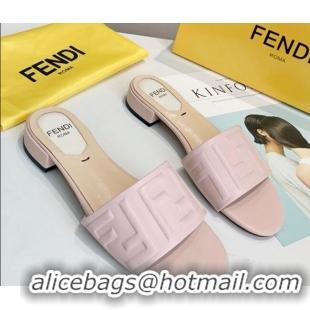 Popular Fendi FF Leather Slide Sandals 92101 Pink