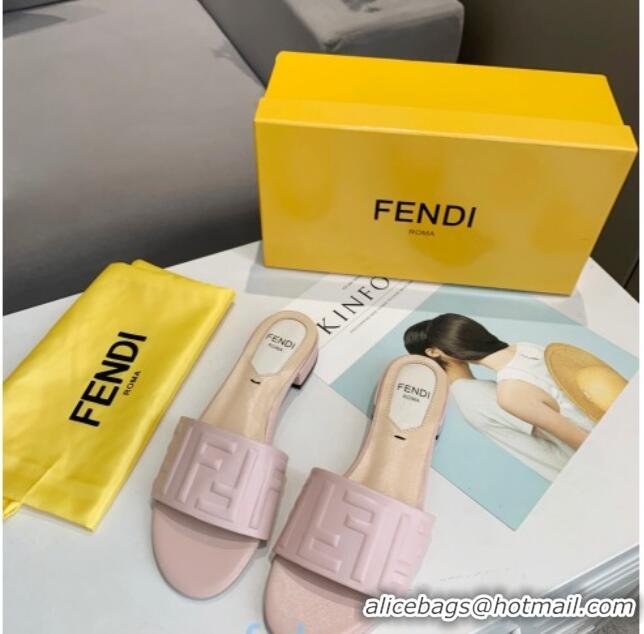 Popular Fendi FF Leather Slide Sandals 92101 Pink