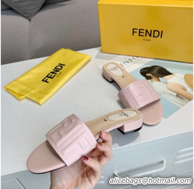 Popular Fendi FF Leather Slide Sandals 92101 Pink