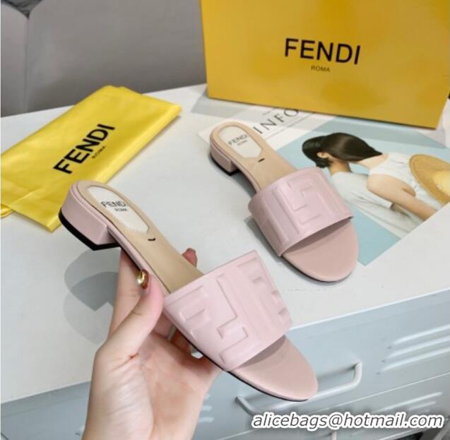 Popular Fendi FF Leather Slide Sandals 92101 Pink