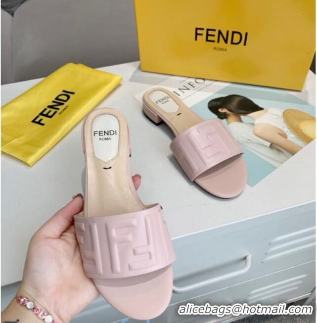 Popular Fendi FF Leather Slide Sandals 92101 Pink