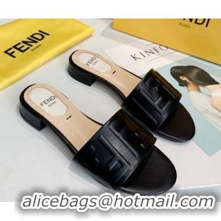 Classic Specials Fendi FF Leather Slide Sandals Black 92103 