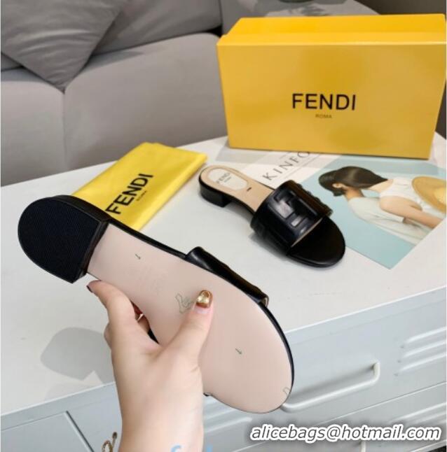 Classic Specials Fendi FF Leather Slide Sandals Black 92103 