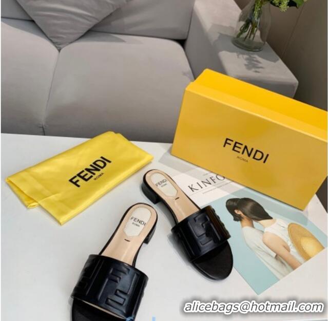 Classic Specials Fendi FF Leather Slide Sandals Black 92103 