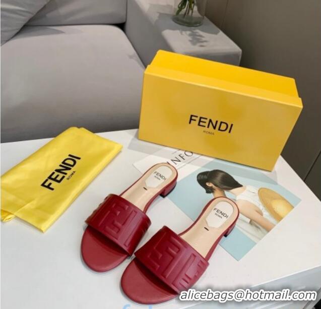 Most Popular Fendi FF Leather Slide Sandals 92103 Red