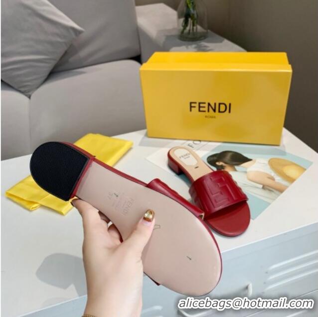 Most Popular Fendi FF Leather Slide Sandals 92103 Red