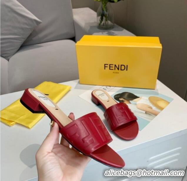 Most Popular Fendi FF Leather Slide Sandals 92103 Red