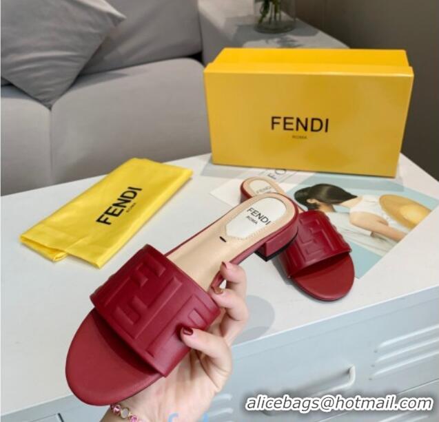 Most Popular Fendi FF Leather Slide Sandals 92103 Red