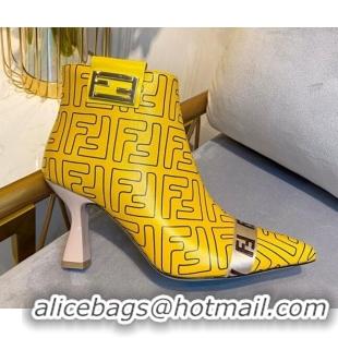 Good Looking Fendi Baguette FF Leather Heel Short Boots 92118 Yellow