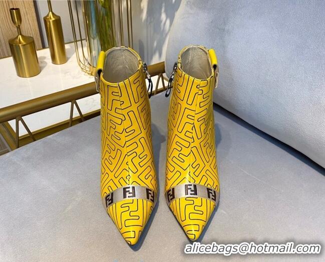 Good Looking Fendi Baguette FF Leather Heel Short Boots 92118 Yellow