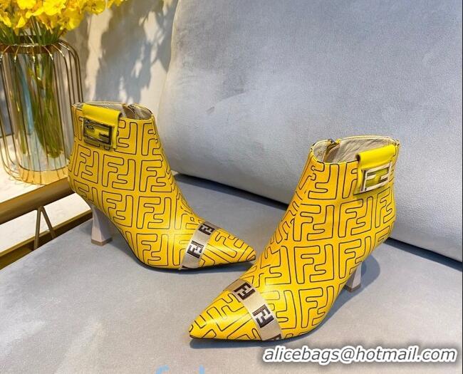 Good Looking Fendi Baguette FF Leather Heel Short Boots 92118 Yellow