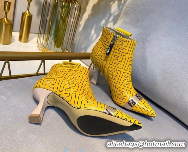 Good Looking Fendi Baguette FF Leather Heel Short Boots 92118 Yellow