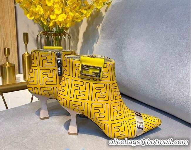 Good Looking Fendi Baguette FF Leather Heel Short Boots 92118 Yellow