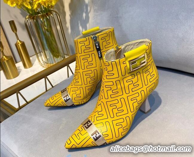 Good Looking Fendi Baguette FF Leather Heel Short Boots 92118 Yellow