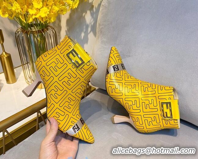 Good Looking Fendi Baguette FF Leather Heel Short Boots 92118 Yellow