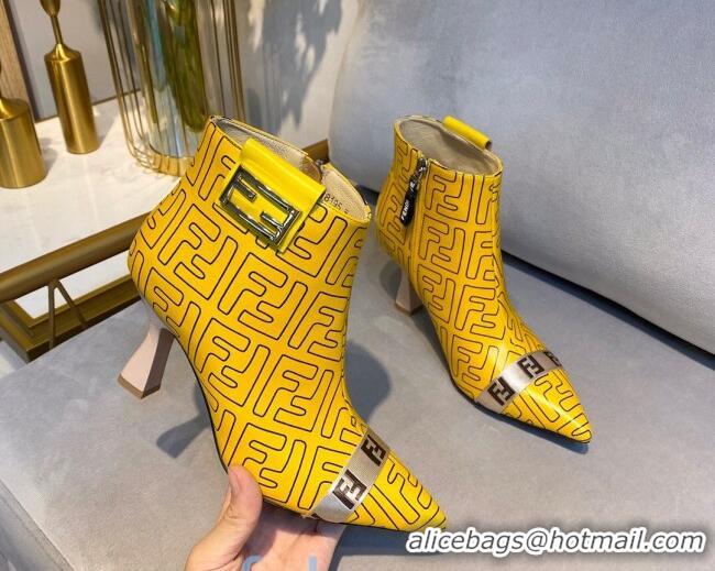 Good Looking Fendi Baguette FF Leather Heel Short Boots 92118 Yellow