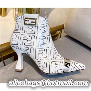 Good Quality Fendi Baguette FF Leather Heel Short Boots 92118 White