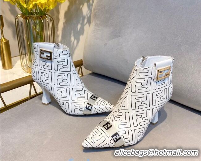 Good Quality Fendi Baguette FF Leather Heel Short Boots 92118 White