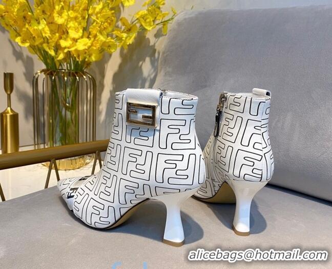 Good Quality Fendi Baguette FF Leather Heel Short Boots 92118 White