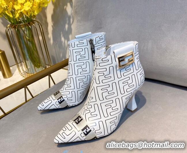 Good Quality Fendi Baguette FF Leather Heel Short Boots 92118 White