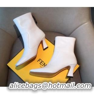 Best Product Fendi Calfskin Heel Short Boot with Black Zip Back 10225 White