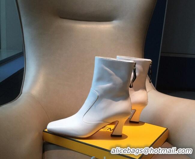 Best Product Fendi Calfskin Heel Short Boot with Black Zip Back 10225 White