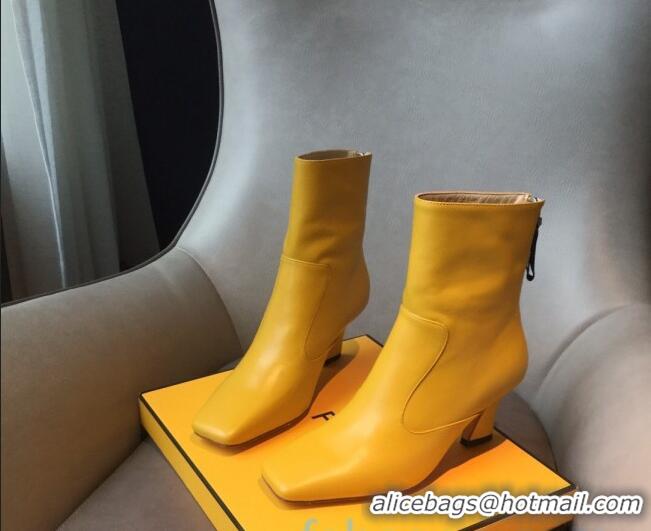 Luxury Cheap Fendi Calfskin Heel Short Boot with Black Zip Back 10225 Yellow