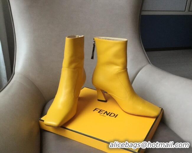 Luxury Cheap Fendi Calfskin Heel Short Boot with Black Zip Back 10225 Yellow