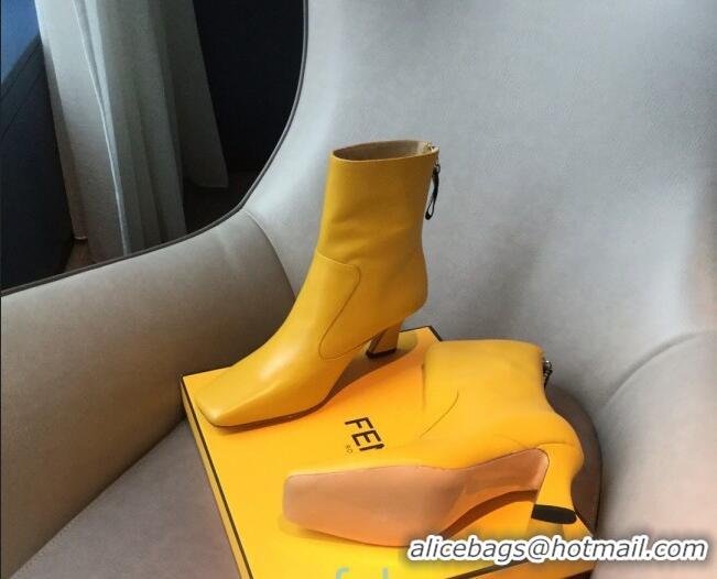 Luxury Cheap Fendi Calfskin Heel Short Boot with Black Zip Back 10225 Yellow