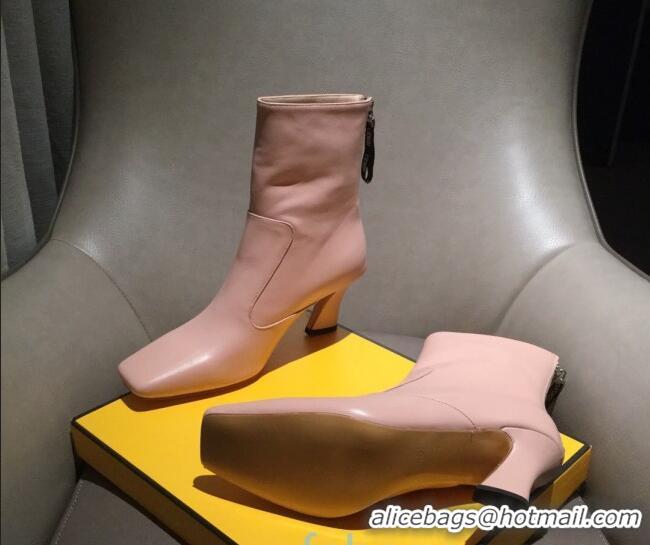 Good Taste Fendi Calfskin Heel Short Boot with Black Zip Back 10225 Pink