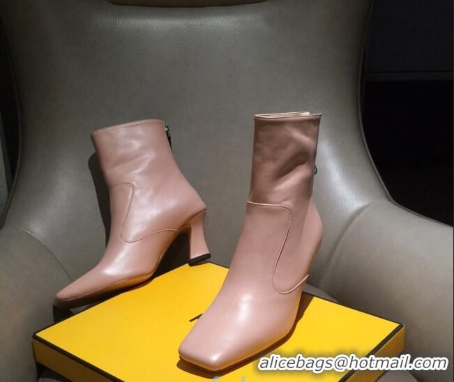 Good Taste Fendi Calfskin Heel Short Boot with Black Zip Back 10225 Pink